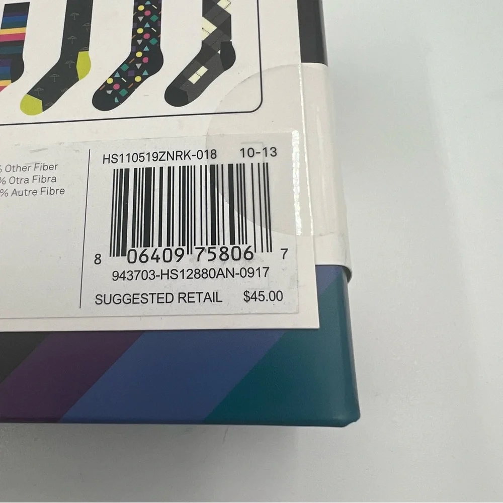 NEW Happy Socks Four Pair Pack (10-13) Plaid/Stripe/Umbrella Print